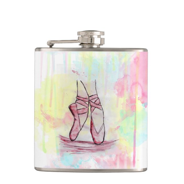 Cute Ballet shoes sketch Watercolor hand drawn Hip Flask (Front)