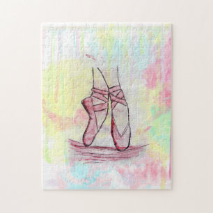Cute Ballet shoes sketch Watercolor hand drawn Jigsaw Puzzle
