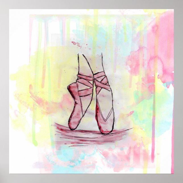 Cute Ballet shoes sketch Watercolor hand drawn Poster (Front)