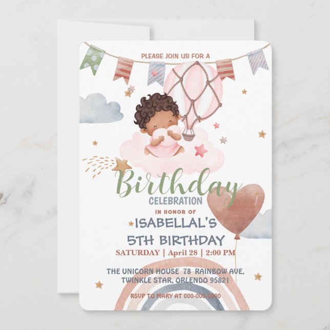 Cute Balloon African american girls Birthday party Invitation (Front)