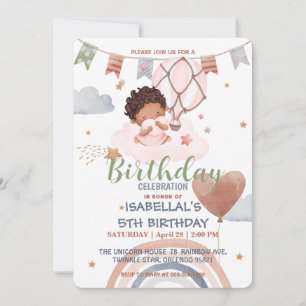 Cute Balloon African american girls Birthday party Invitation