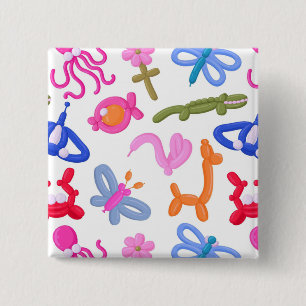 Cute Balloon Animals Colourful Kids Pattern 15 Cm Square Badge