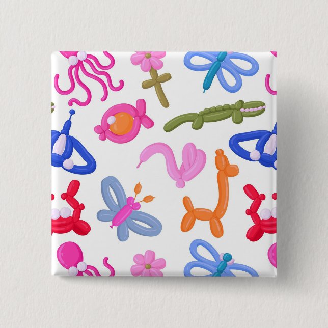 Cute Balloon Animals Colourful Kids Pattern 15 Cm Square Badge (Front)