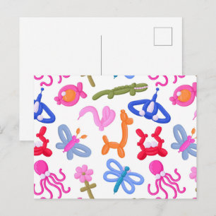 Cute Balloon Animals Colourful Kids Pattern Postcard
