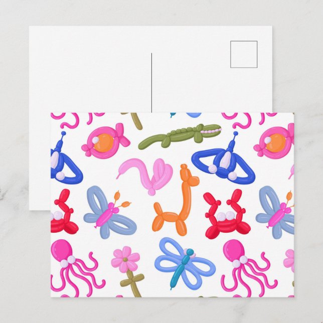 Cute Balloon Animals Colourful Kids Pattern Postcard (Front/Back)