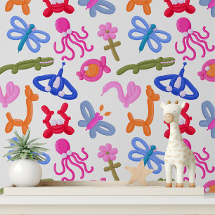 Cute Balloon Animals Colourful Modern Kids Pattern Wallpaper