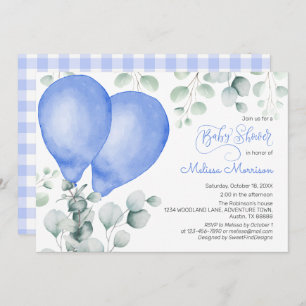 Cute Balloon Baby Boy Shower Invitation