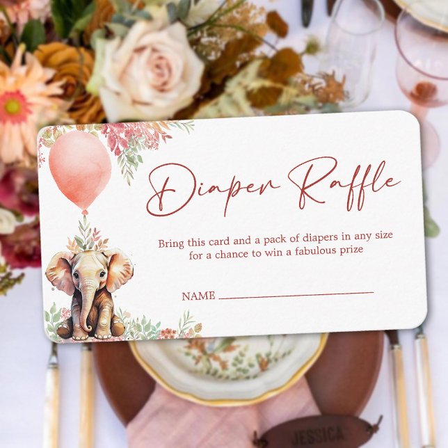 Cute Balloon Elephant Baby Shower Diaper Raffle Enclosure Card (Cute Balloon Elephant Baby Shower Diaper Raffle Enclosure Card)