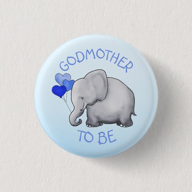 Cute Balloon Elephant Baby Shower Godmother-To-Be 3 Cm Round Badge (Front)