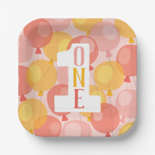 Cute Balloon First Birthday Paper Plates