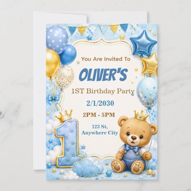 Cute Balloon First Birthday Party Invite (Front)