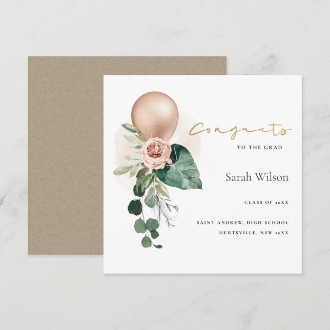 CUTE BALLOON FLORAL GRAD CONGRATS ANNOUNCEMENT (Front/Back)