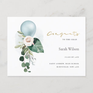 CUTE BALLOON FLORAL GRAD CONGRATS ANNOUNCEMENT POSTCARD