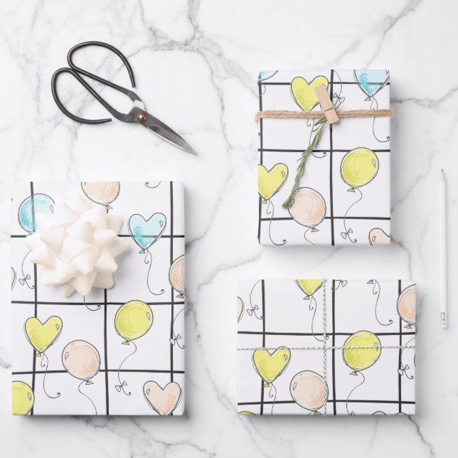 Cute balloon gender neutral baby shower wrapping paper sheet (Front)