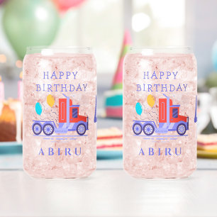 Cute Balloon Truck Birthday Can Glass