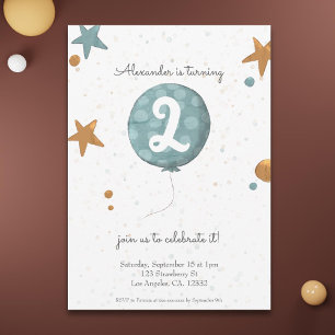 Cute Balloon Two Year Old Birthday Invitation