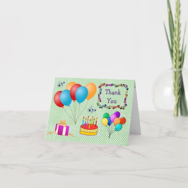 Cute Balloons Cake Boy Girl Birthday Thank You  Card (Front)