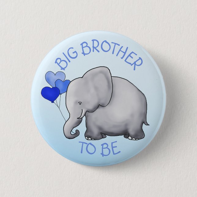 Cute Balloons Elephant Baby Shower Big Brother 6 Cm Round Badge (Front)