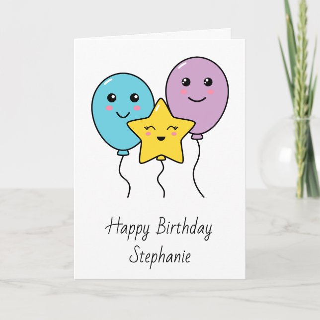 Cute Balloons Personalised Happy Birthday Card (Front)