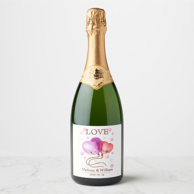 Cute Balloons Valentine's Day / Wedding Monogram Sparkling Wine Label (Front)