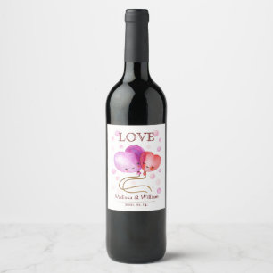 Cute Balloons Valentine's Day / Wedding Monogram Wine Label