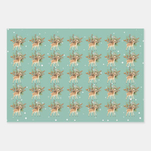 Cute Bambi on Green Background  Wrapping Paper Sheet