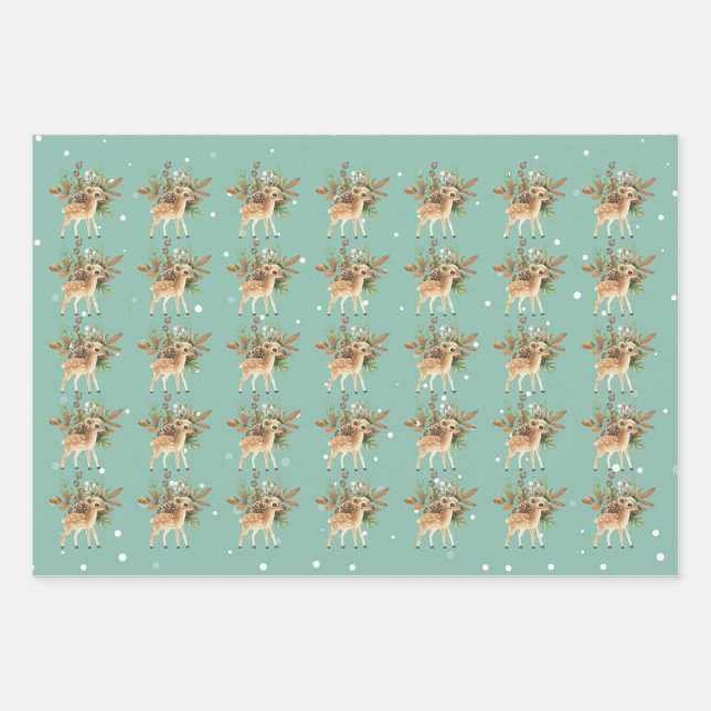 Cute Bambi on Green Background  Wrapping Paper Sheet (Front)