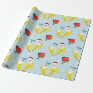 Cute Banana And Apple Christmas Pattern Wrapping Paper