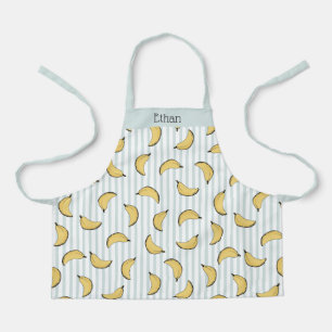 Cute Banana Blue and White Stripes Apron