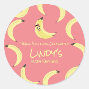Cute Banana Bunch Girl Baby Shower Pattern Classic Round Sticker