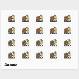 Cute Banana Farmer Pushing Fruit Cart Sticker