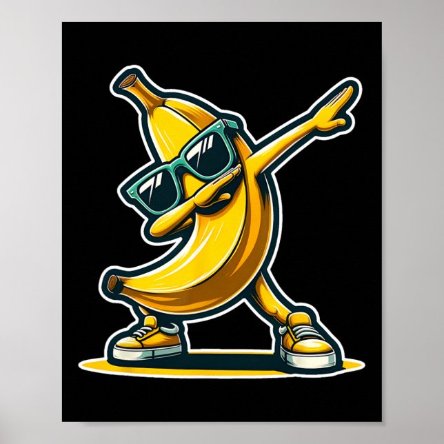 Cute Banana In Sungles Dancing Shirt Funny Kids Pr Poster (Front)