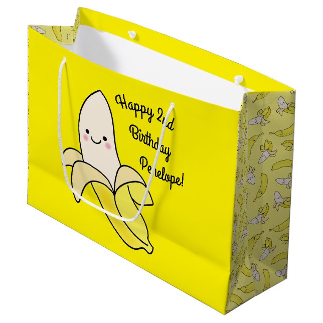 Cute Banana Kids Birthday Kawaii Large Gift Bag (Front Angled)