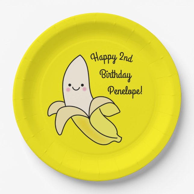 Cute Banana Kids Birthday Kawaii Paper Plate (Front)
