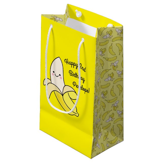 Cute Banana Kids Birthday Kawaii Small Gift Bag (Front Angled)