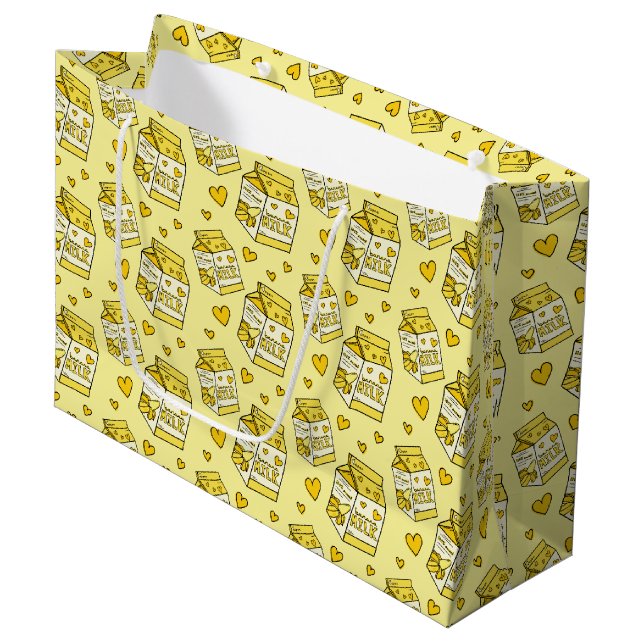 Cute Banana Milk Birthday Party Large Gift Bag (Front Angled)