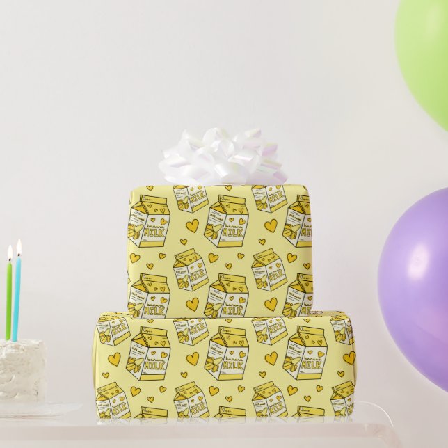 Cute Banana Milk Yellow Wrapping Paper (Party Gifts)