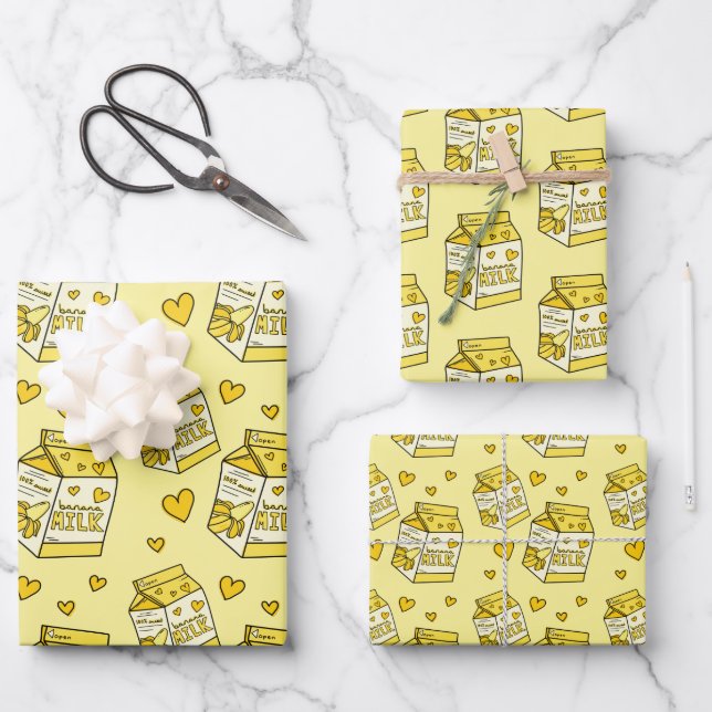 Cute Banana Milk Yellow Wrapping Paper Sheet (Front)