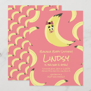Cute Banana Pink Girls Baby Shower Invitation