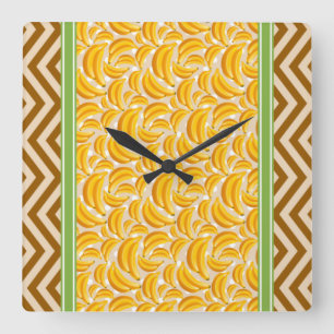 Cute Banana Polka Dot & Chevron Yellow Square Wall Clock