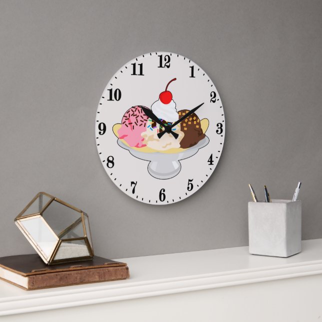 Cute banana split ice cream large clock (Office)