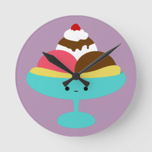 Cute Banana Split Round Clock