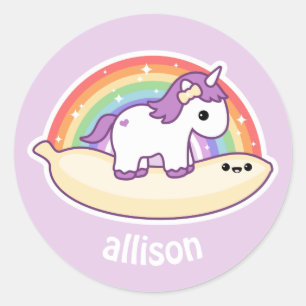 Cute Banana Unicorn Classic Round Sticker