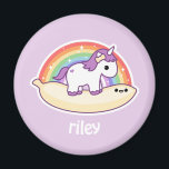 Cute Banana Unicorn Magnet<br><div class="desc">Super cute purple baby unicorn riding a happy banana under a sparkle rainbow. Add your name or custom text.</div>