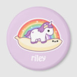 Cute Banana Unicorn Magnet<br><div class="desc">Super cute purple baby unicorn riding a happy banana under a sparkle rainbow. Add your name or custom text.</div>