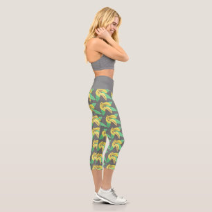 Cute Banana Yellow Greenery Grey Capri Leggings