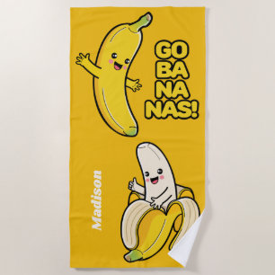 Cute Bananas custom name beach towel