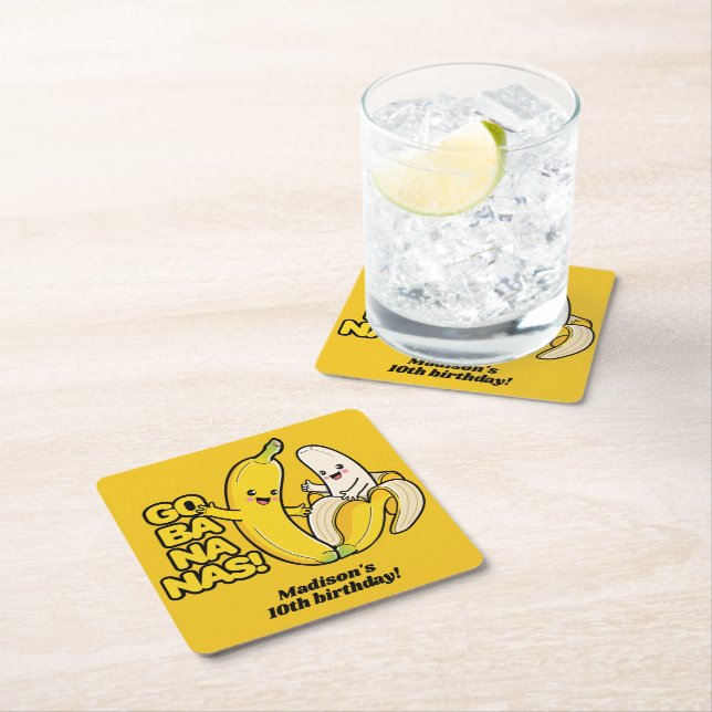 Cute Bananas custom text Square Paper Coaster (Insitu)