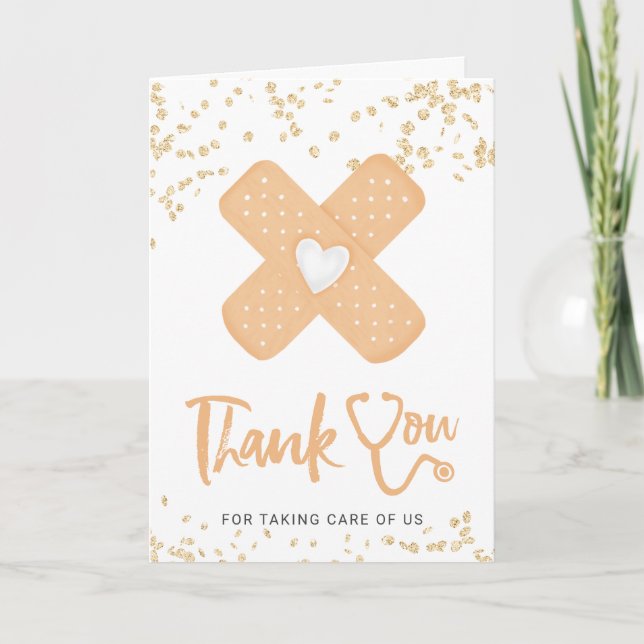 Cute band aid heart stethoscope nurse thank you card (Front)
