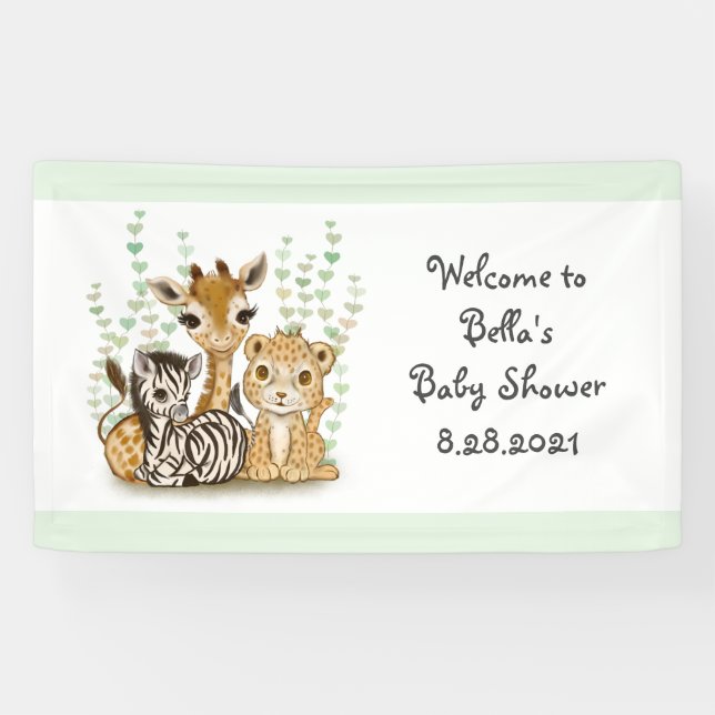 Cute Banner Safari Animals for Baby Shower Party (Horizontal)